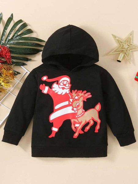 

baby christmas print hoodie she, Black