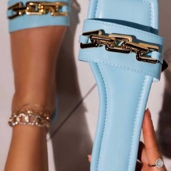 

classic luxury paris slippers summer solid color chain ladies slides flat sandals beach shoes outdoor footwear slippers women designer ellin, Black