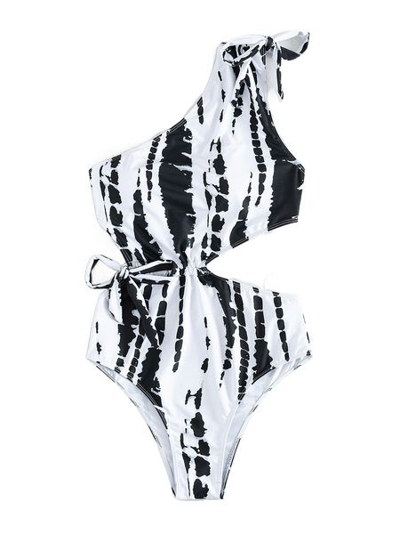 

t.ie d.ye drawstring c.ut o.ut o.ne p.iece swimsuit i6cs#, White;black