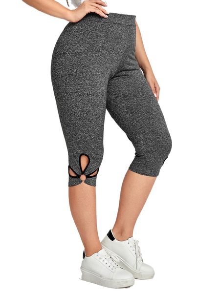 

emery rose plus ring linked cut out contrast binding leggings f7r2#, Black
