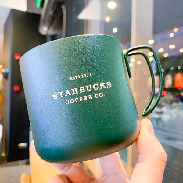 

starbucks 1971 cup dark green classic simple frosted stainless steel deskcup coffee cup with handle