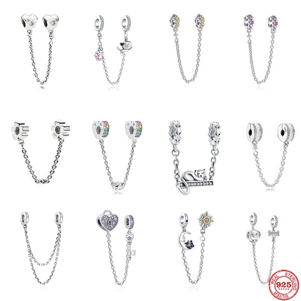 925 Sterling Argento penzolamento Purple Lock Purple Lock Gat Flower Sicurezza perle perle Fit Pandora Charms Accessori per gioielli fai -da -te bracciale