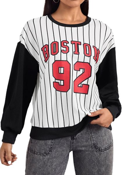 

striped & letter graphic sweatshirt u3rp#, Black