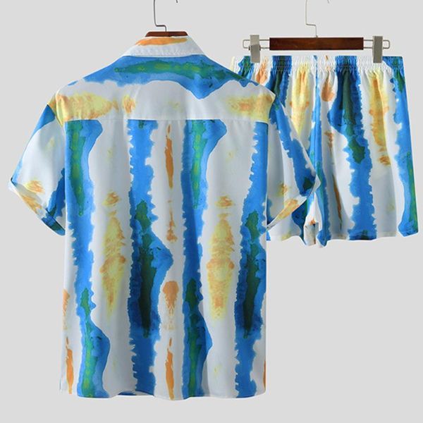 

summer men tracksuits casual beach set striped print short-sleeved shorts suit two-piece aa, Gray