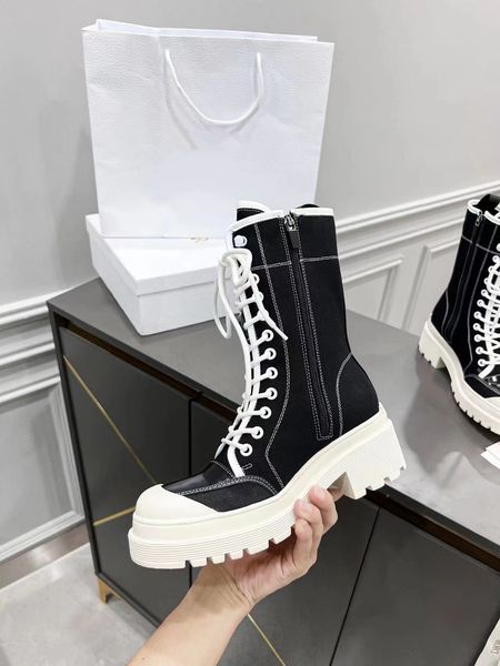 

2022 new long and short boots in black denim fabric pearlescent cowhide thick-soled stars in rubber
