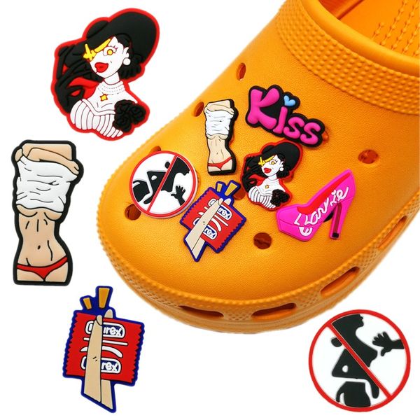 MOQ 100ps Sexy Style Mini Croc jibz Charms 2d мягкие пластиковые аксессуары обуви для обуви Гребки мультяшные обувные украшения подходят для женщин сандалии безделушки