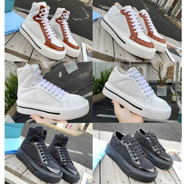 

2021 designer platform sneaker macro re-nylon and brushed leather high-sneakers low trainers for mens women boots 35-46 287, Black