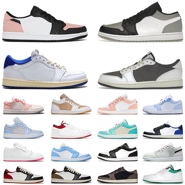 

jumpman 1 1s low reverse mocha retro men women basketball shoes mighty swooshers pink bleached coral shadow barely green sports sneakers tra, White;red