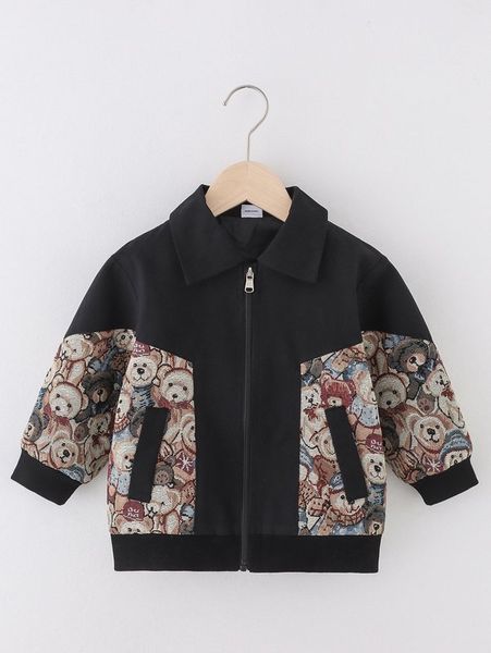 

toddler boys bear print zipper jacket she, Blue;gray