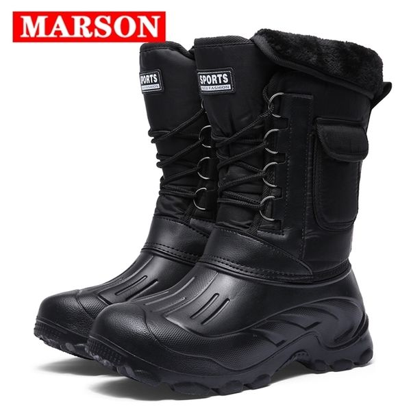 

marson men snow boots winter casual shoes male cotton plush keep warm outdoorworking camouflage boots slipresistant men shoes 201204, Black