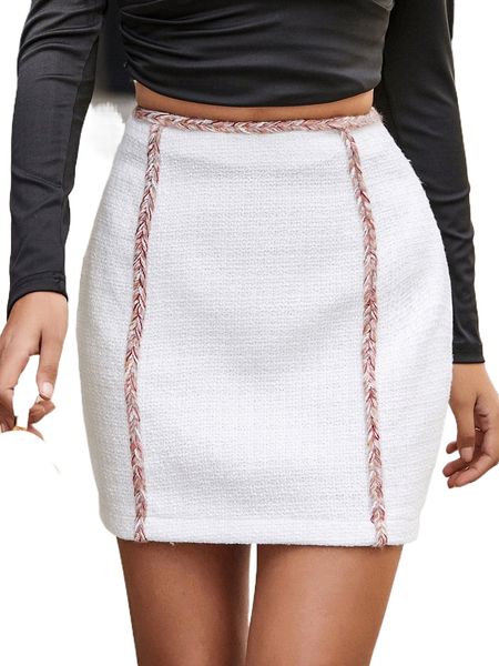 

high waist seam detail tweed bodycon skirt w57k#, Black