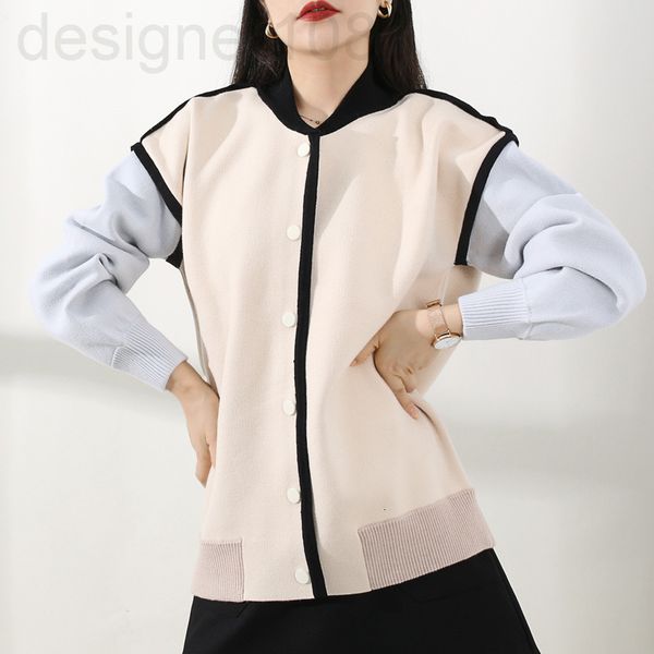 

women's knits & tees designer []korean loose bf style knitted fashion autumn and winter new jacket contrast color sweater coat women 5m, White