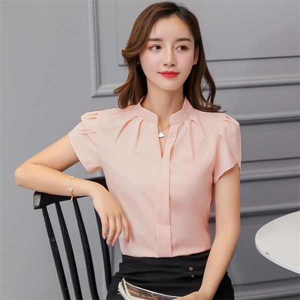 

summer korean fashion womens and chiffon women blouses short sleeve white office lady shirts ladies 220707