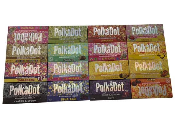 

16designs polkadot magic mushroom beln bar package boxes chocolate 4g polka dot box display chocolates bar