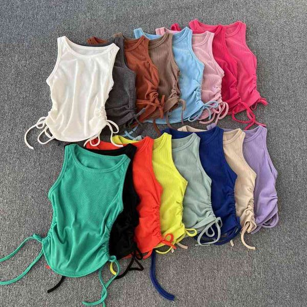 

women's tanks camis summer slim suspender vest women wear high waist exposed navel careful machine drawcord fold versatile short f90r, White