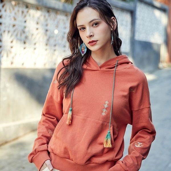 

autumn new women hoodies vintage embroidery oneck pullover casual hoodies zip long sleeve sweatshirt women va20104c y200915, Black