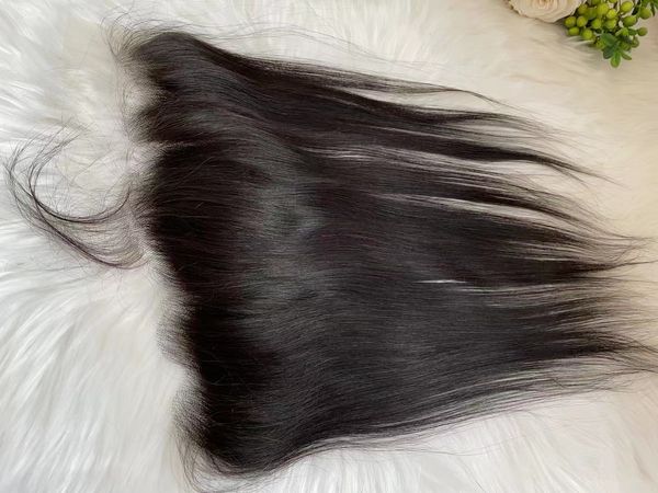 Fechamento frontal de renda suíça transparente Cabelo humano 13x4 nós branqueados onda de corpo reto virgem