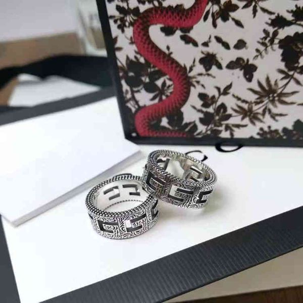 

2022 factory wholesale new ancient home hollowed out square lattice with wall pattern men's and women's old ring pair 71ue, Silver