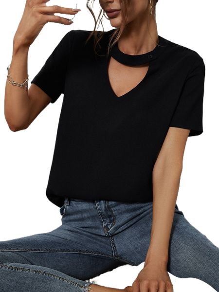 

choker neck solid blouse f90h#, White