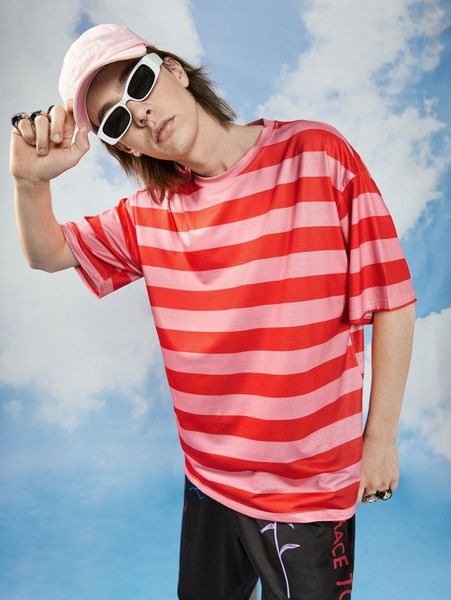 

men striped print tee s3pk#, White;black