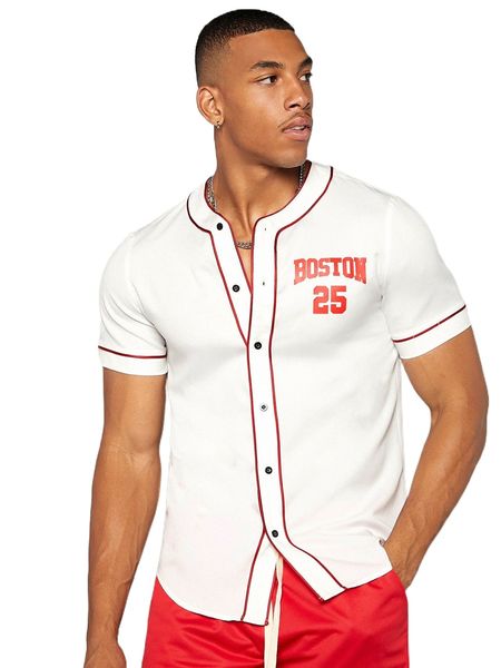 

men letter graphic contrast piping shirt 91ag#, White;black
