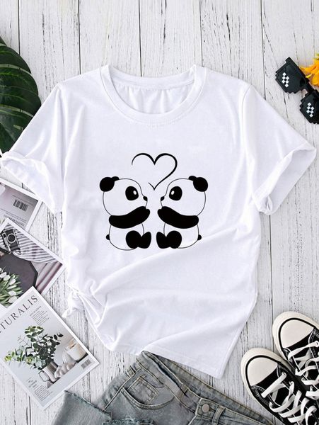 

panda & heart print tee v9nj#, White