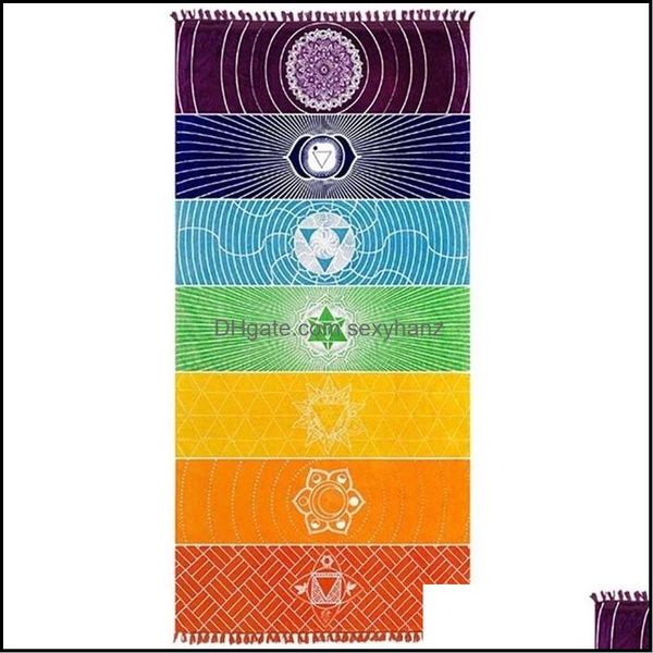 Pareos Bufandas Envolturas Sombreros Guantes Accesorios de moda Estera de yoga Tapiz Arco iris 7 Chakra Rayas Siete Toalla de playa Verano Colgante de pared