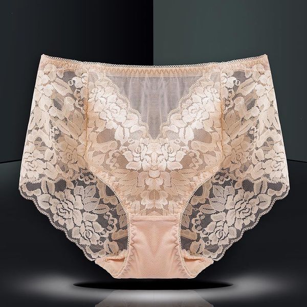 

4xl 5xl large szie womens panties women lace hollow underwear transparent middle waist seamless breathable female thin breifs, Black;pink