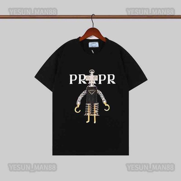 

designer luxury summer prad classic robot printed t shirt fashion mens and womens couple loose round collar tee, White;black