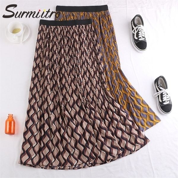

surmiitro maxi pleated skirt women for spring summer korean ladies korean blue yellow print high waist long skirt female 210319, Black