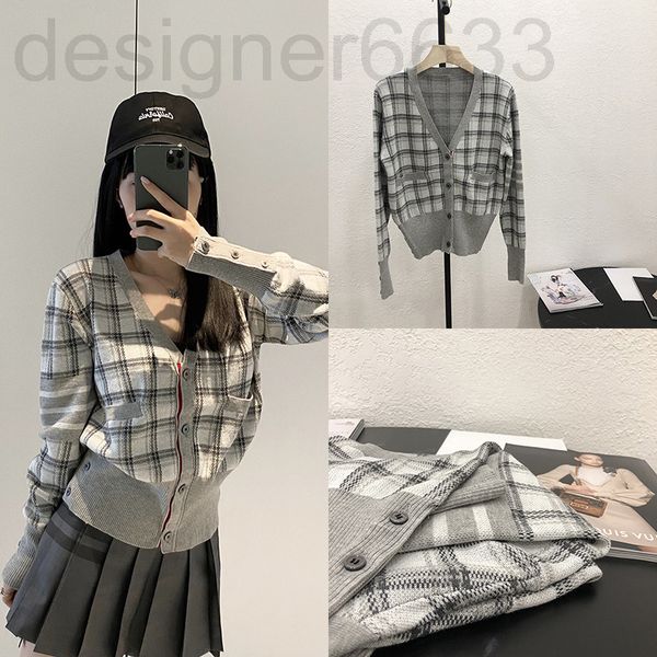 

women's knits & tees designer spring net red tb style knitted cardigan coat women's sweater plaid casual b45q, White