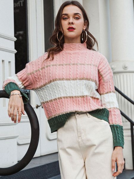 

simplee drop shoulder colorblock cable knit sweater l2v5#, White;black