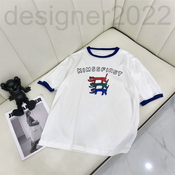 

women's t-shirt designer sharp goods high-end net red spring and summer color matching edge printing loose round neck fashion short sle, White