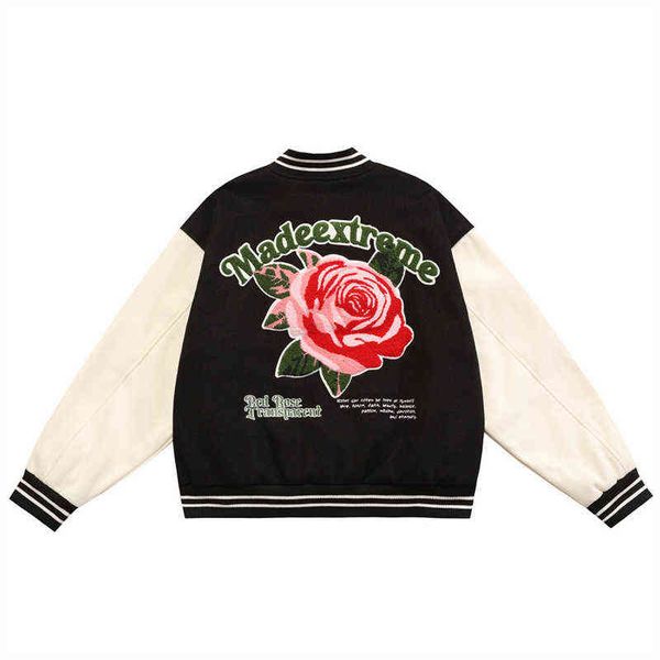 

jacket men baseball hip hop streetwear letter rose embroidery patchwork harajuku varsity jackets vintage oversized college coat t220728, Black;brown