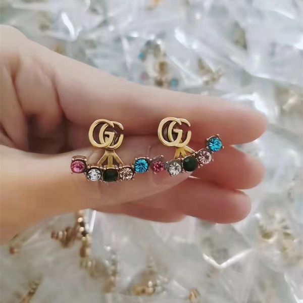 

2022 new gujia 1.1 fan-shaped letter double g tassel color diamond earrings women's fashion used fan earrings, Golden