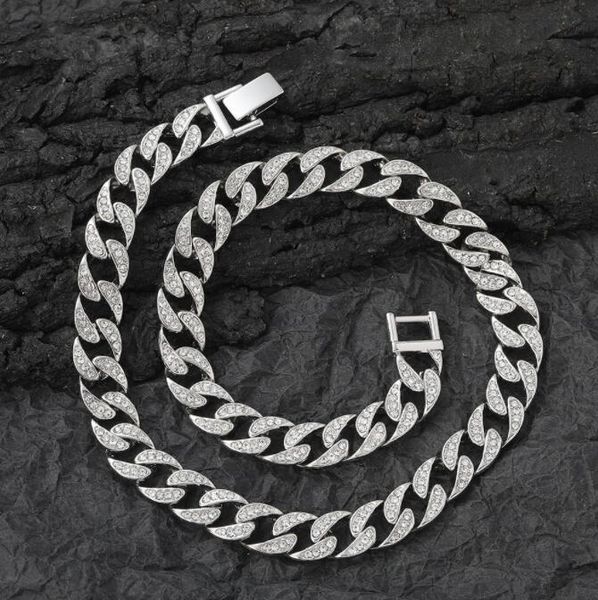 

iced 11mm crystal cuban necklace men and women hip hop jewelry party gift, Silver