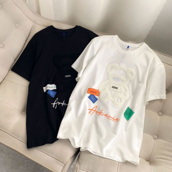 

2022 summer new women's t-shirt printing bear loose casual men's and women's same style short-sleeved round neck cotton high-, White