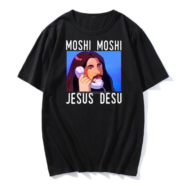 Camisetas masculinas moshi jesus desu engraçado camiseta de tamanho grande masculina camiseta preta algodão harajuku tshirtmen's