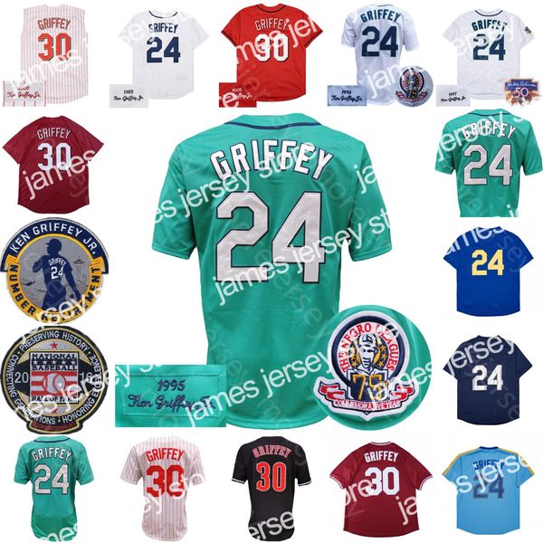 New Ken Griffey Jersey Vintage 1989 White 1995 Green 1997 2000 Pinstripe 2005 10th Red Mesh BP Blue Pellover Black Petirem