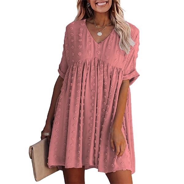 

summer casual boho chiffon dress woman fashion v neck short sleeve folds big hem mini es women party beach 220518, Black;gray