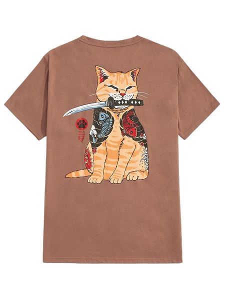 

romwe x vincenttrinidadart guys cat print tee 04o2#, White;black