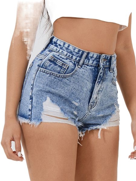 

petite zipper fly ripped raw hem denim shorts u40j#, White;black