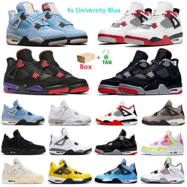 

4s jumpman basketball shoes 4 university blue white oreo fire red taupe haze thunder black cat mens trainers sport sneakers with box, Black;blue