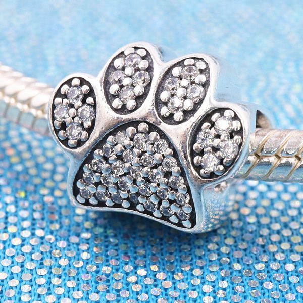 925 Sterling Silver Paw Prints Charm Bead si adatta ai braccialetti di perline stile Pandora europeo