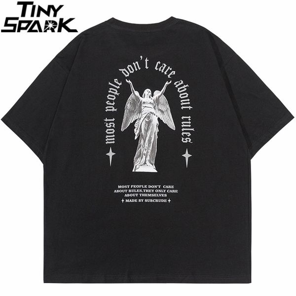 

men t shirt hip hop streetwear statue letter printed tshirt harajuku cotton casual short sleeve tshirt tees black 220608, White;black