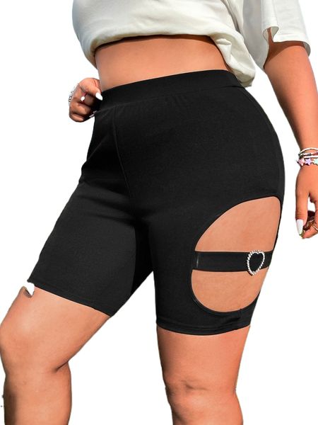 

plus heart buckled detail cut out track shorts 92eu#, Black