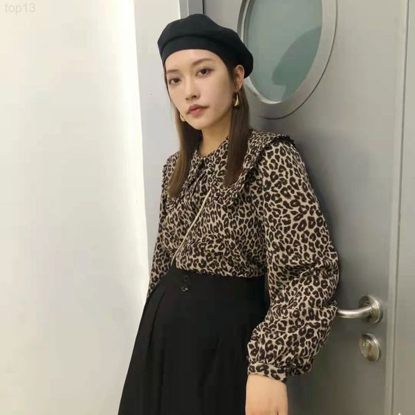 

women's polos designer the original  family's new leopard print lapel long sleeve button down shirt in the spring of 22, casual a, White