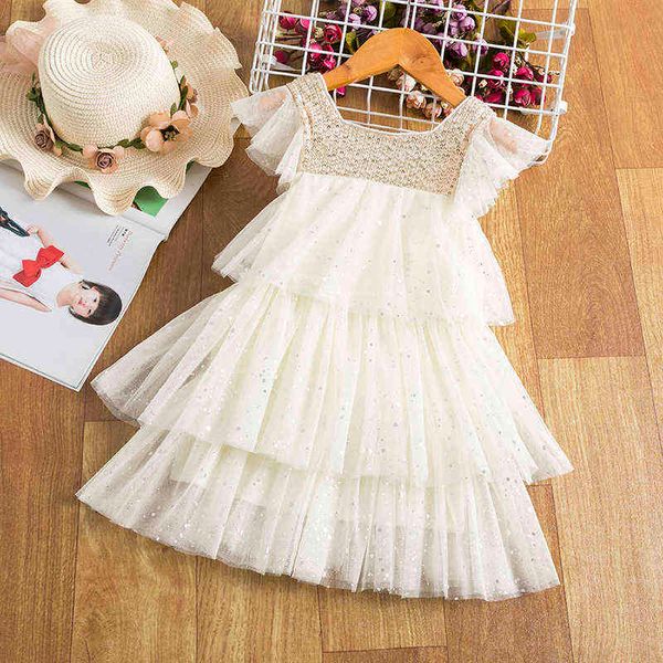 

summer little girls dress for 3-8 years sequined tutu kids princess party clothes soild elegant wedding pageant children dresses g220428, Red;yellow