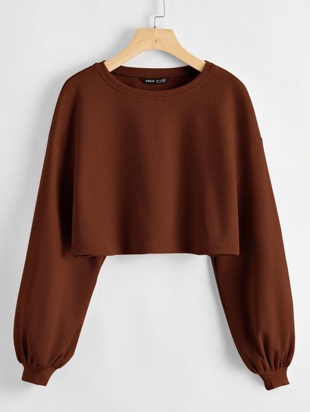 

ribbed long lantern sleeve crop q3rq#, White