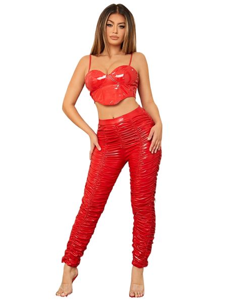 

sxy high waist ruched pu leather leggings w5no#, White;black